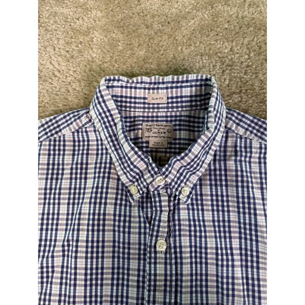 J. Crew Factory Slim Fit Tailored Button Down Plaid Shirt Blue Gray Large D836